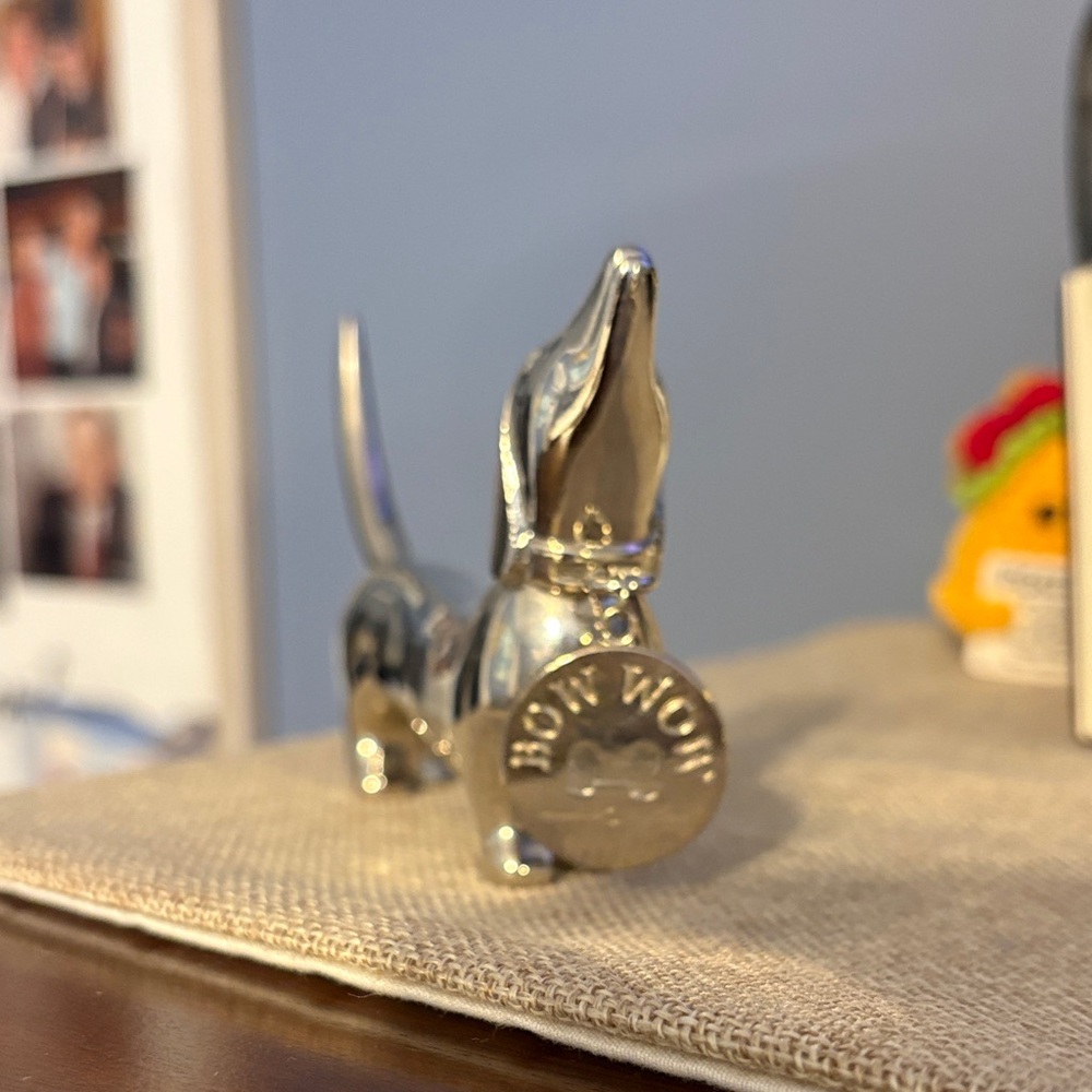 Silver Dog Ring Holder with Bow Wow Tag